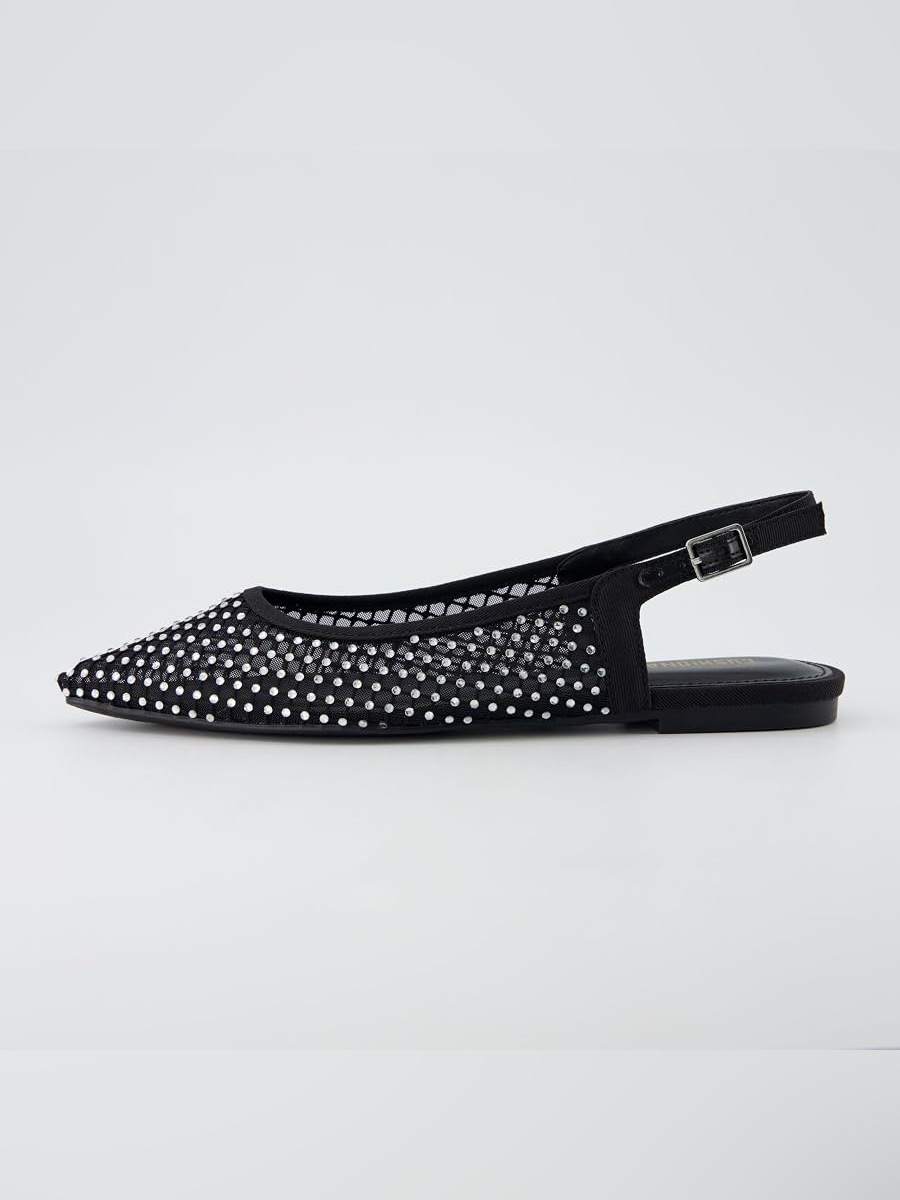 Steve Madden Black Pointed Rhinestone Slingback Flats